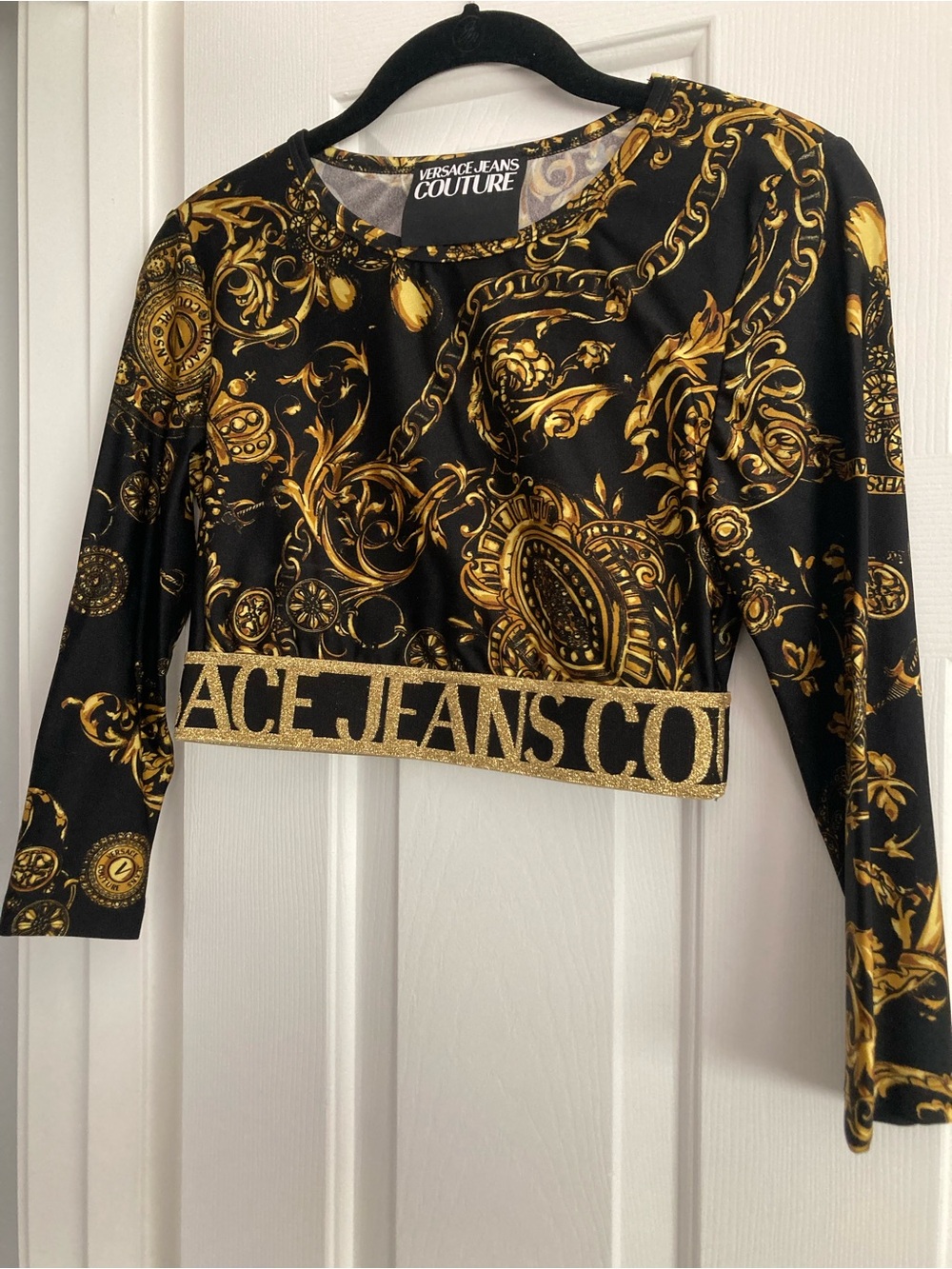 Versace Barocco Jeans Couture  Black & Gold Baroque Cropped top with skirt Set - Picture 6 of 10